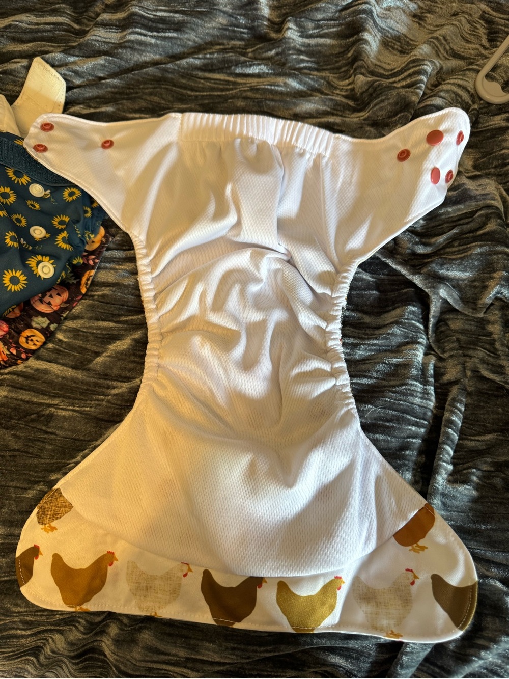 White Chicken Print Reusable Cloth Diaper Cover with Rust Snaps - Picture 5 of 5